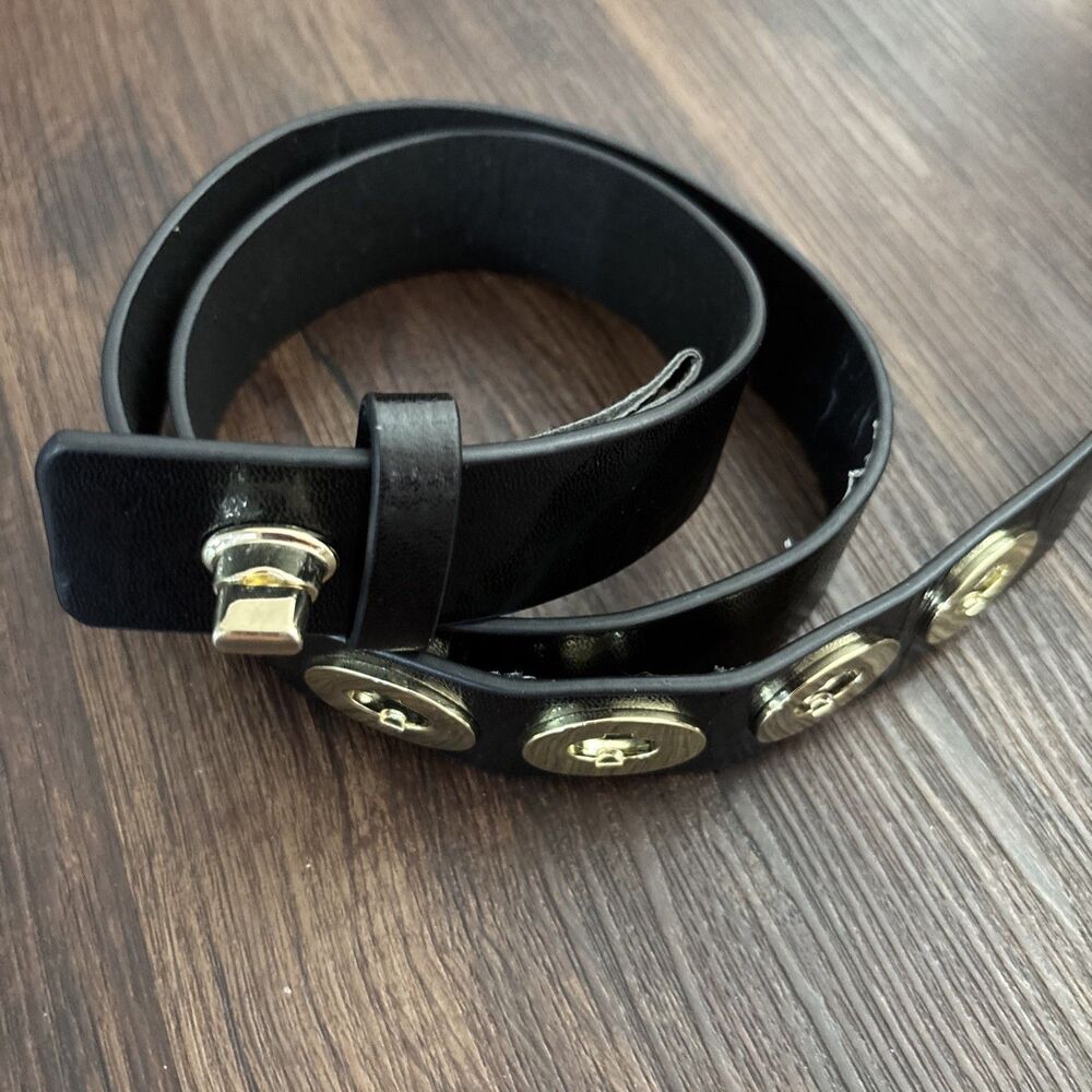 Women's Black Grommet Grunge Moto Vegan Biker Belt Y2K Festival 38” Long